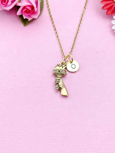 Torch Necklace, Gold Hand with Torch Charm Necklace, Torch Charm, Personalized Gift, N2887