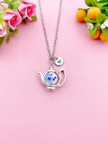 Teapot Porcelain Blue Flower Charm Necklace, N6069