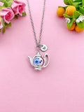 Teapot Porcelain Blue Flower Charm Necklace, N6069