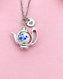 Teapot Porcelain Blue Flower Charm Necklace, N6069