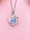 Teapot Porcelain Blue Flower Charm Necklace, N6069