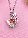 Teapot Porcelain Orange Flower Charm Necklace, N6069A