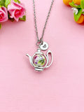 Teapot Porcelain Purple Flower Charm Necklace, N6069B