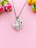 Teapot Porcelain Pink Flower Charm Necklace, N6069C