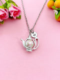 Teapot Porcelain Pink Flower Charm Necklace, N6069C