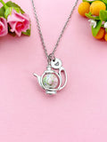 Teapot Porcelain Pink Flower Charm Necklace, N6069C