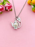 Teapot Porcelain Pink Flower Charm Necklace, N6069C