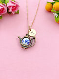Teapot Blue Porcelain Flower Charm Gold Necklace, N6070B