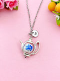 Teapot Porcelain Flower Charm Silver Necklace, N6070D