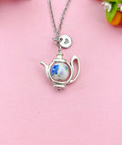 Teapot Porcelain Flower Charm Silver Necklace, N6070D