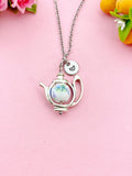 Teapot Porcelain Flower Charm Silver Necklace, N6070D