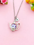 Teapot Porcelain Purple Flower Charm Silver Necklace, N6070E
