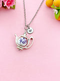 Teapot Porcelain Purple Flower Charm Silver Necklace, N6070E