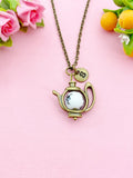 Teapot Porcelain Black Flower Charm Bronze Necklace, N6070F