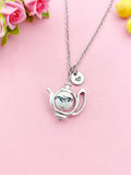 Teapot Porcelain Black Flower Charm Silver Necklace, N6070G