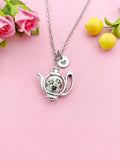 Teapot Porcelain Brown Flower Charm Silver Necklace, N6070H