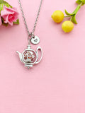 Teapot Porcelain Orange Flower Charm Silver Necklace, N6070I
