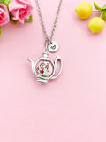 Teapot Porcelain Orange Flower Charm Silver Necklace, N6070I