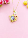 Teapot Porcelain Purple Flower Charm Gold Necklace, N6070J