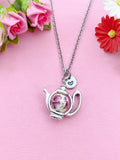 Teapot Porcelain Purple Flower Charm Silver Necklace, N6070L