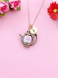 Teapot Porcelain Pink Flower Charm Rose Gold Necklace, N6070N