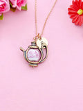 Teapot Porcelain Pink Flower Charm Rose Gold Necklace, N6070N