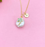 Gold Natural Cultured Freshwater Pearl Palm Tree Necklace, N2907