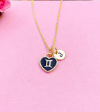 Gemini Necklace, Twins, Constellation, Heart, Birthday Gift, N3824