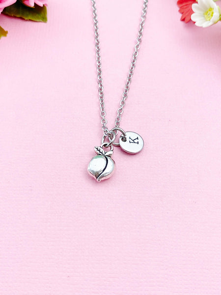 Peach Charm Silver Necklace, Foodie Gift, N123