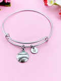 Softball Charm Bracelet, Initial Bangle, Personalized Sport Gift
