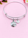 Softball Charm Bracelet, Initial Bangle, Personalized Sport Gift