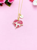 Heart Electrocardiogram Charm Gold Necklace, Red Electrocardiogram Heart Charm, N5495