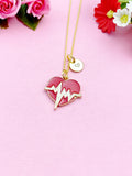 Heart Electrocardiogram Charm Gold Necklace, Red Electrocardiogram Heart Charm, N5495