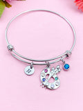 Artist Palette Charm Bracelet, Initial & Birthstone,