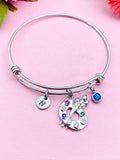 Artist Palette Charm Bracelet, Initial & Birthstone,