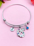 Artist Palette Charm Bracelet, Initial & Birthstone,