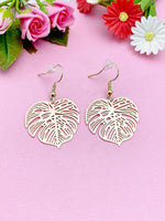 Monstera Tropical Leaf Charm Gold Earrings, N5925
