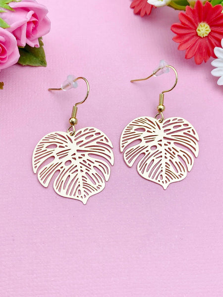 Monstera Tropical Leaf Charm Gold Earrings, N5925