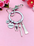 DMD Dental Dentist Keychain, Silver DMD Toothpaste Toothbrush Tooth Molar Charm Keychain, N6075