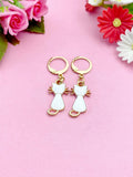 White Cat Charm Gold Earrings, N3005