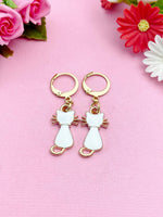 White Cat Charm Gold Earrings, N3005