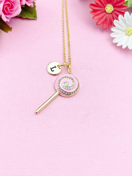 Lollipop Charm Gold Necklace, Pink, N5921