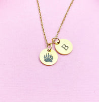 Bear Footprint Charm Gold or silver Necklace, Paw, D475