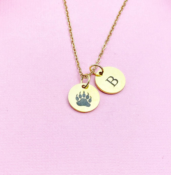Bear Footprint Charm Gold or silver Necklace, Paw, D475