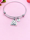 Campfire Charm Silver Bracelet, Burning Fire Flames, N5834A