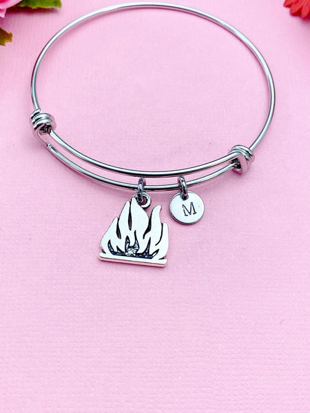 Campfire Charm Silver Bracelet, Burning Fire Flames, N5834A