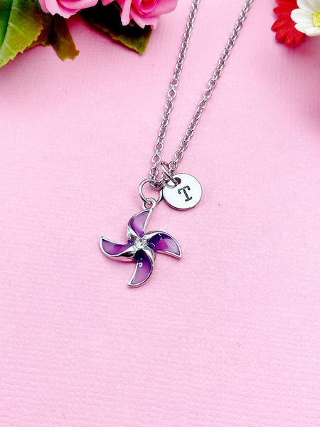 Pinwheel Necklace, Gold or Silver Beautiful Purple Pinwheel Necklace, Windmill Toy, Birthday Gift, N5171A