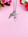 Medical Syringe Caduceus Necklace, Medical School Gift, Phlebotomy, Phlebotomist Gift, N1998