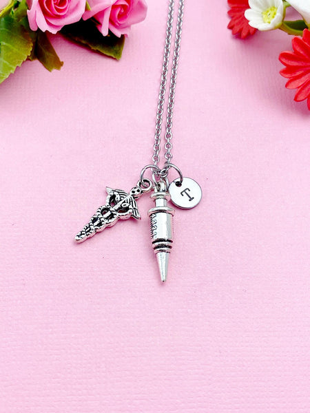 Medical Syringe Caduceus Necklace, Medical School Gift, Phlebotomy, Phlebotomist Gift, N1998