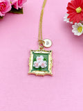 Rose Flower Charm Gold Necklace, Pink Rose, Green, Personalized Gift, N6076B